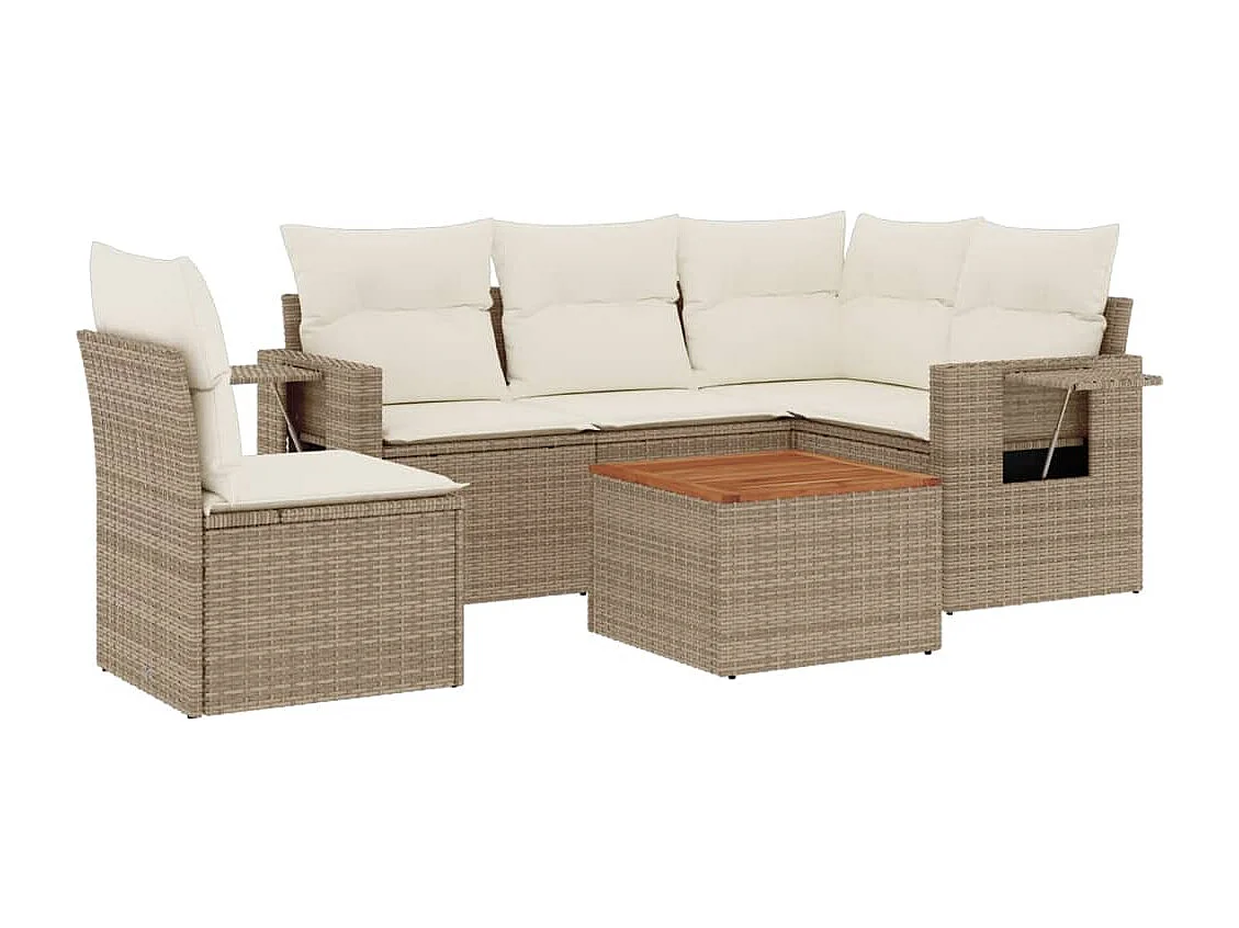 Muebles de jardín con cojines 6 piezas resina tejida beige