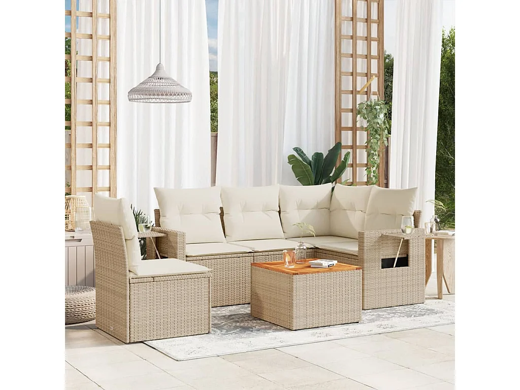 Salon de jardin avec coussins 6 pcs beige résine tressée