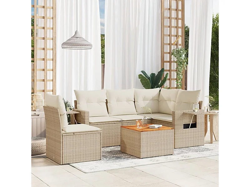 Muebles de jardín con cojines 6 piezas resina tejida beige