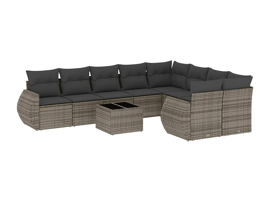 Muebles de jardín con cojines 10 piezas resina tejida gris.