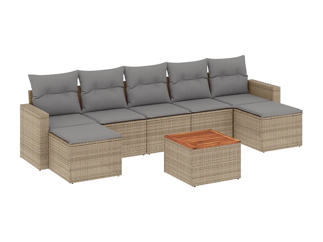 Salon de jardin avec coussins 8 pcs beige résine tressée