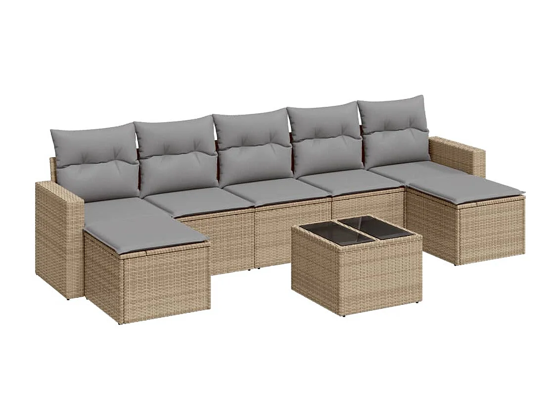 Muebles de jardín con cojines 8 piezas resina tejida beige