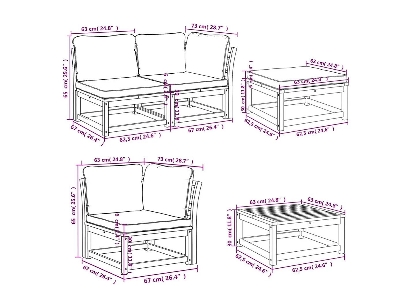Mobili da giardino da 8 pezzi con cuscini in resina intrecciata marrone