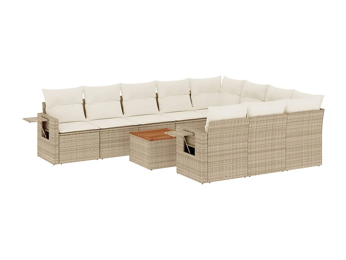 Salon de jardin 11 pcs avec coussins beige résine tressée