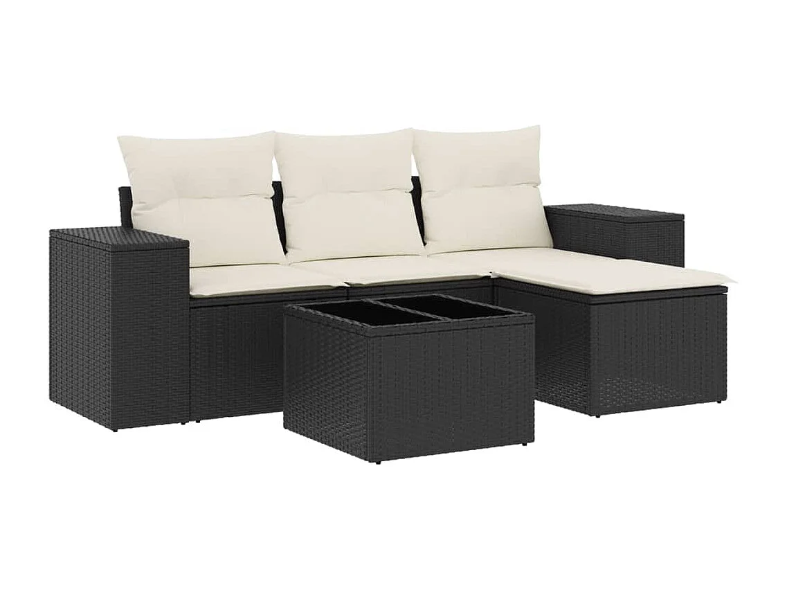 peças de móveis de jardim com almofadas de resina tecida preta