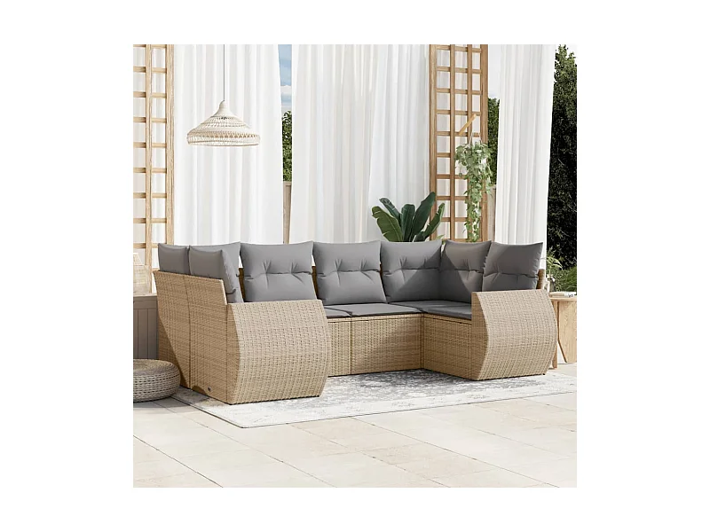 Salon de jardin avec coussins 6 pcs beige résine tressée