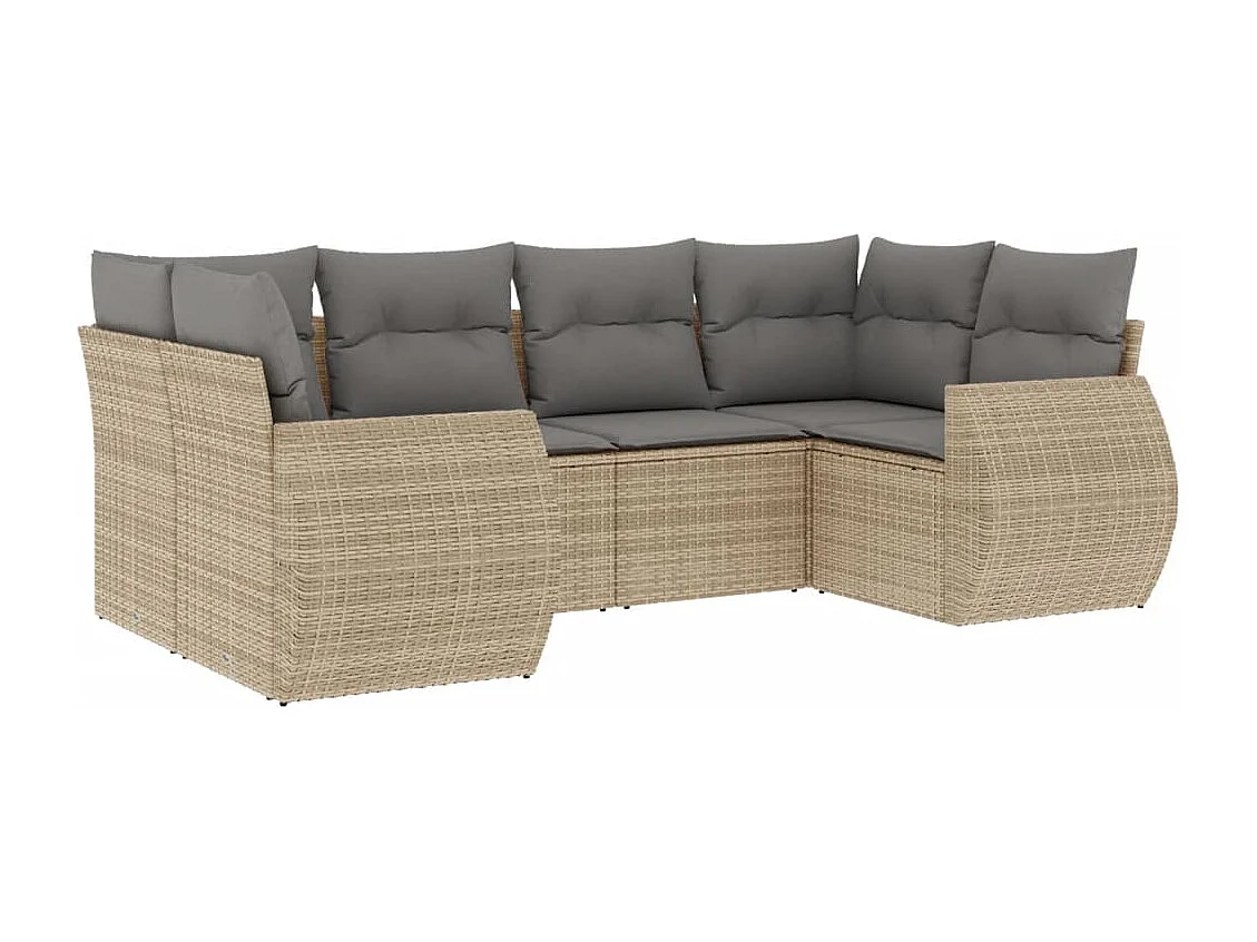 Salon de jardin avec coussins 6 pcs beige résine tressée