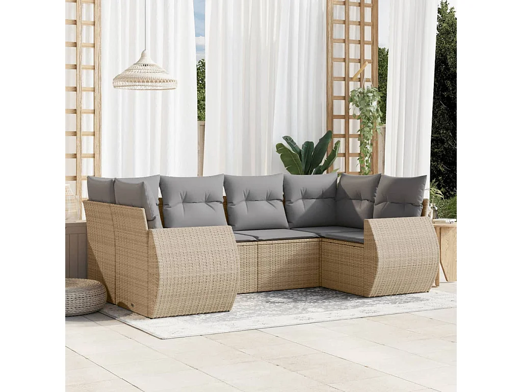 Salon de jardin avec coussins 6 pcs beige résine tressée