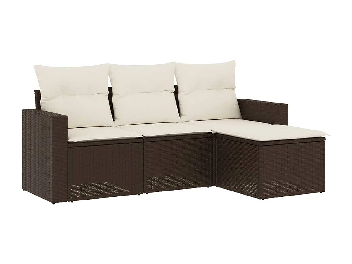 Mobili da giardino 4 pezzi con cuscini in resina intrecciata marrone