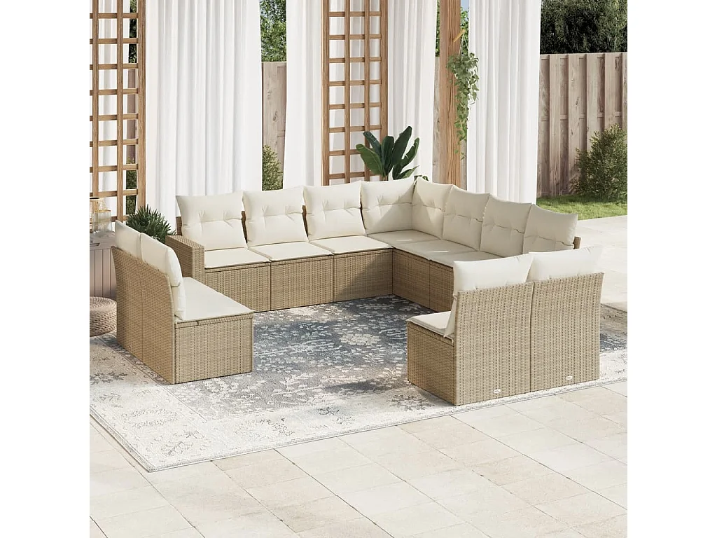 Salon de jardin 11 pcs avec coussins beige résine tressée