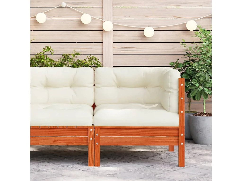 Garten-Ecksofakissen, braunes Wachs, massives Kiefernholz