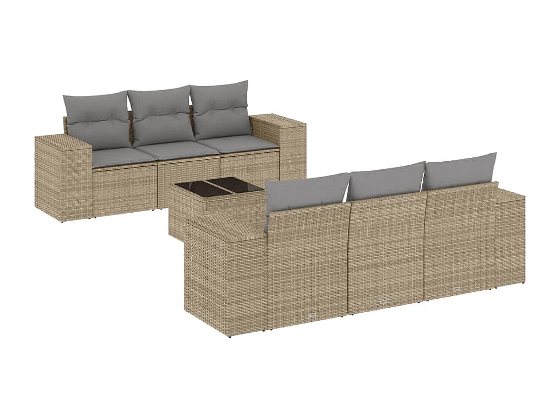 Salon de jardin avec coussins 7 pcs beige résine tressée