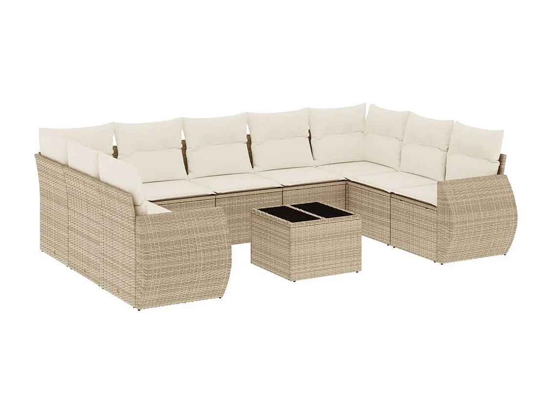 Mobile da giardino con cuscini 10 pz in resina intrecciata beige