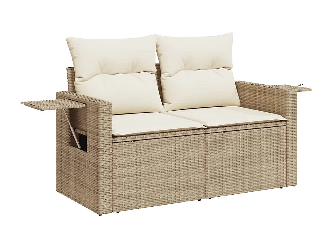 Mobile da giardino con cuscini 6 pz in resina intrecciata beige