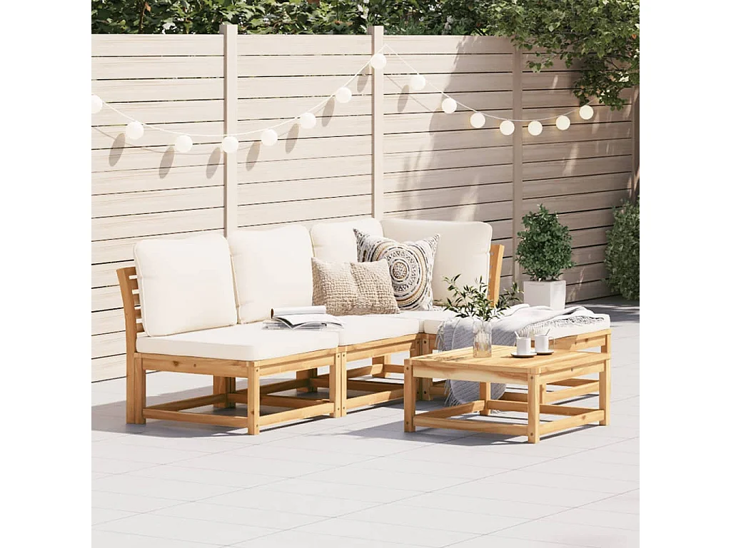 Salon de jardin avec coussins 5 pcs Bois d'acacia solide