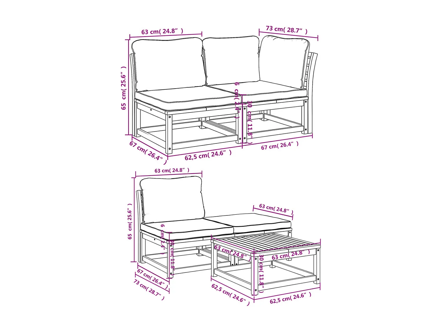 Salon de jardin avec coussins 5 pcs Bois d'acacia solide