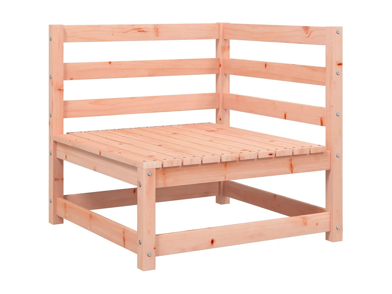 Divano angolare da giardino con cuscini in legno massello Douglas