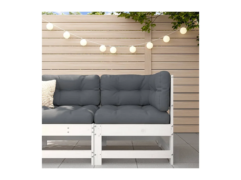 Canapé d'angle de jardin blanc bois de pin massif