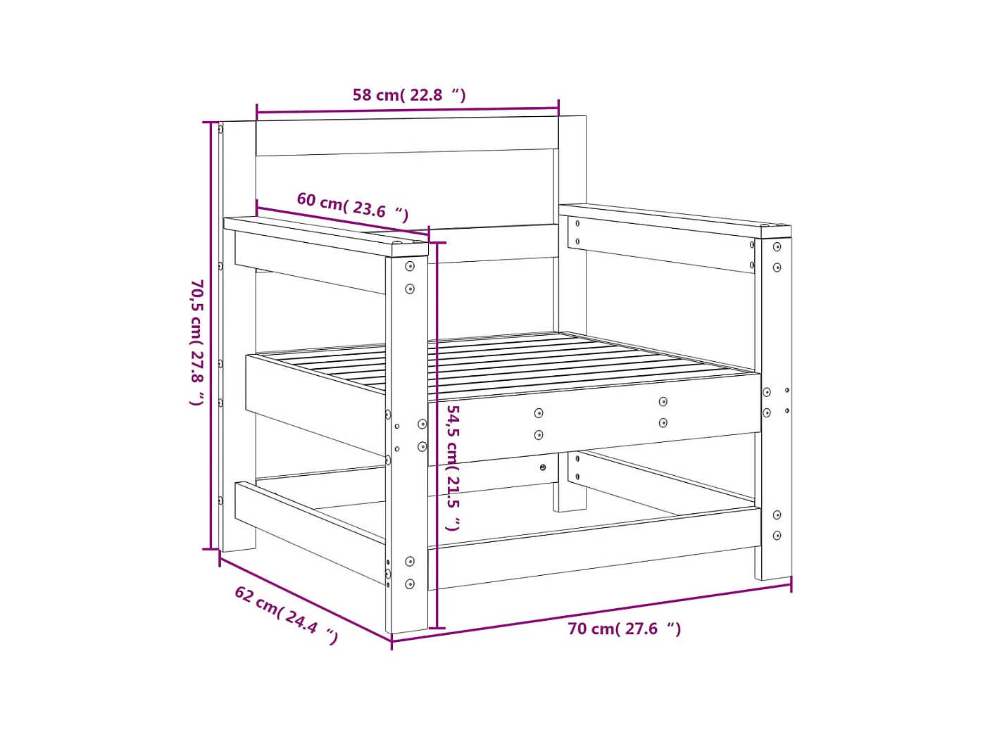 Conjunto de 2 cadeiras de jardim em madeira de pinho maciça branca