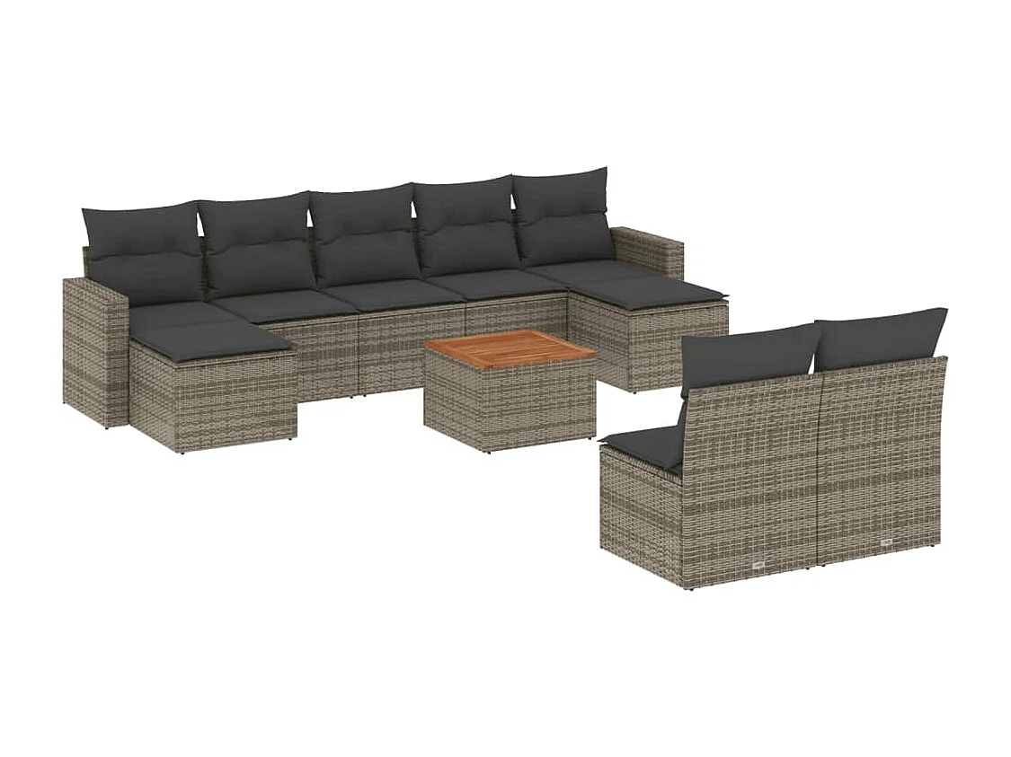 Muebles de jardín con cojines 10 piezas resina tejida gris.