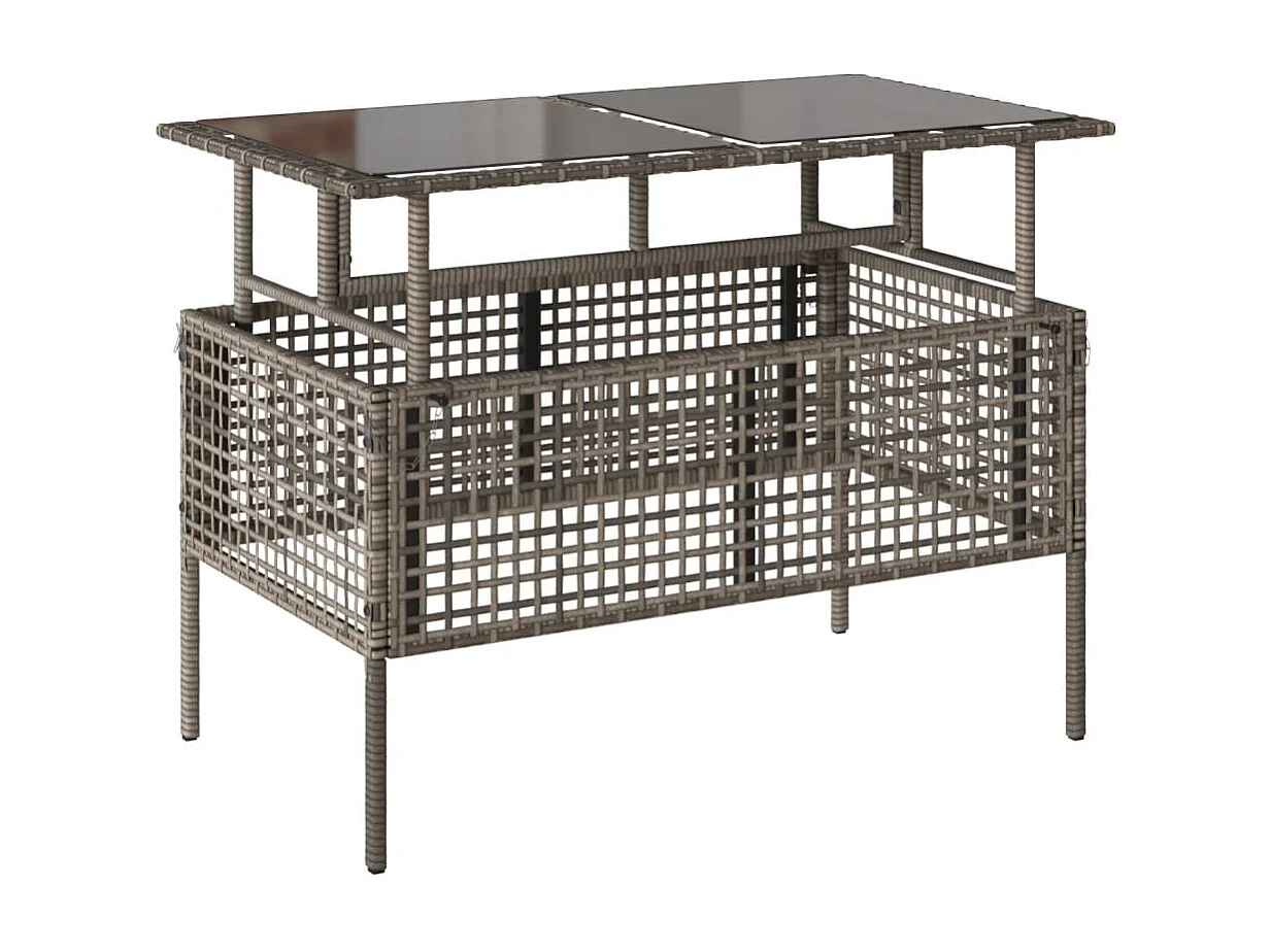 Salon de jardin avec coussins 4 pcs gris résine tressée verre