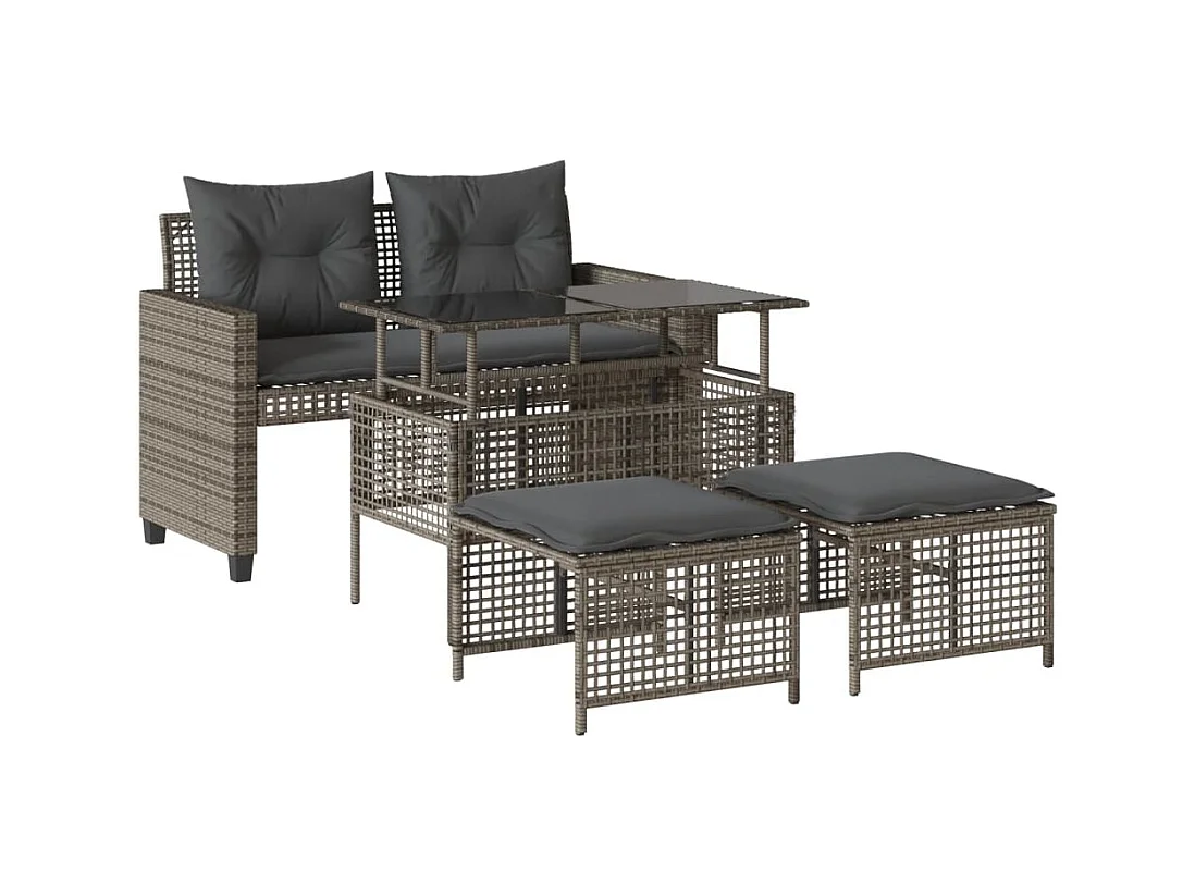 Tuinmeubelen met kussens 4 stuks grijs geweven harsglas