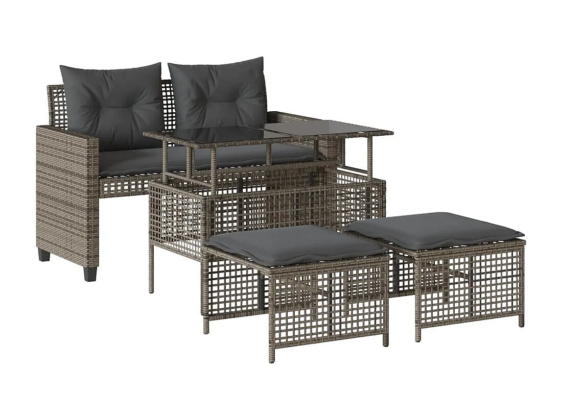 Muebles de jardín con cojines 4 piezas vidrio resina tejido gris