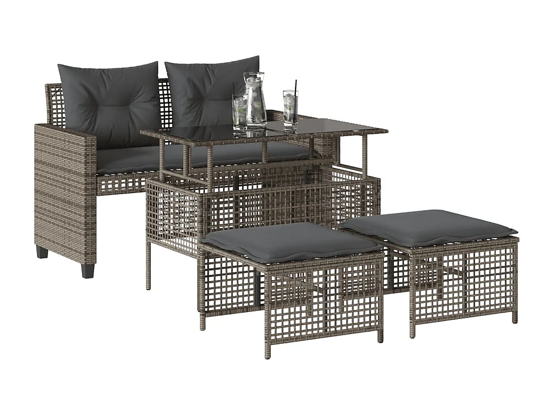 Muebles de jardín con cojines 4 piezas vidrio resina tejido gris