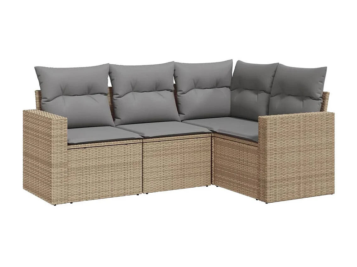 Gartenmöbel mit Kissen 4 Stück beige geflochtenes Harz