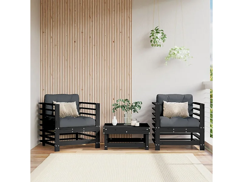 Chaises de jardin lot de 2 noir bois massif de pin