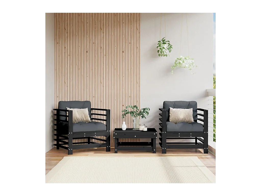 Tuinstoelen set van 2 zwart massief grenenhout