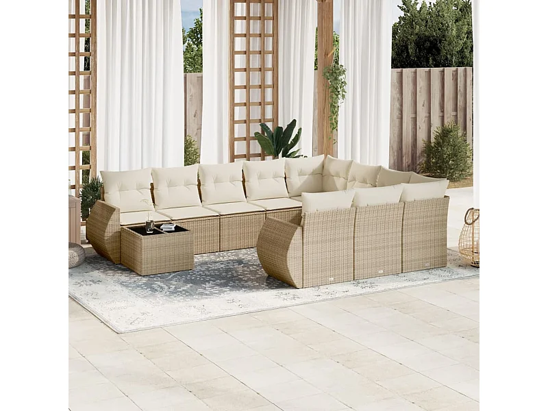 Salon de jardin 11 pcs avec coussins beige résine tressée