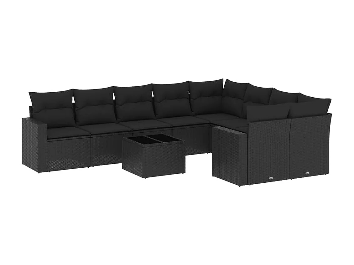 Salon de jardin 10 pcs avec coussins noir résine tressée