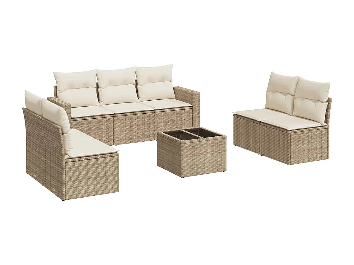 Salon de jardin avec coussins 8 pcs beige résine tressée