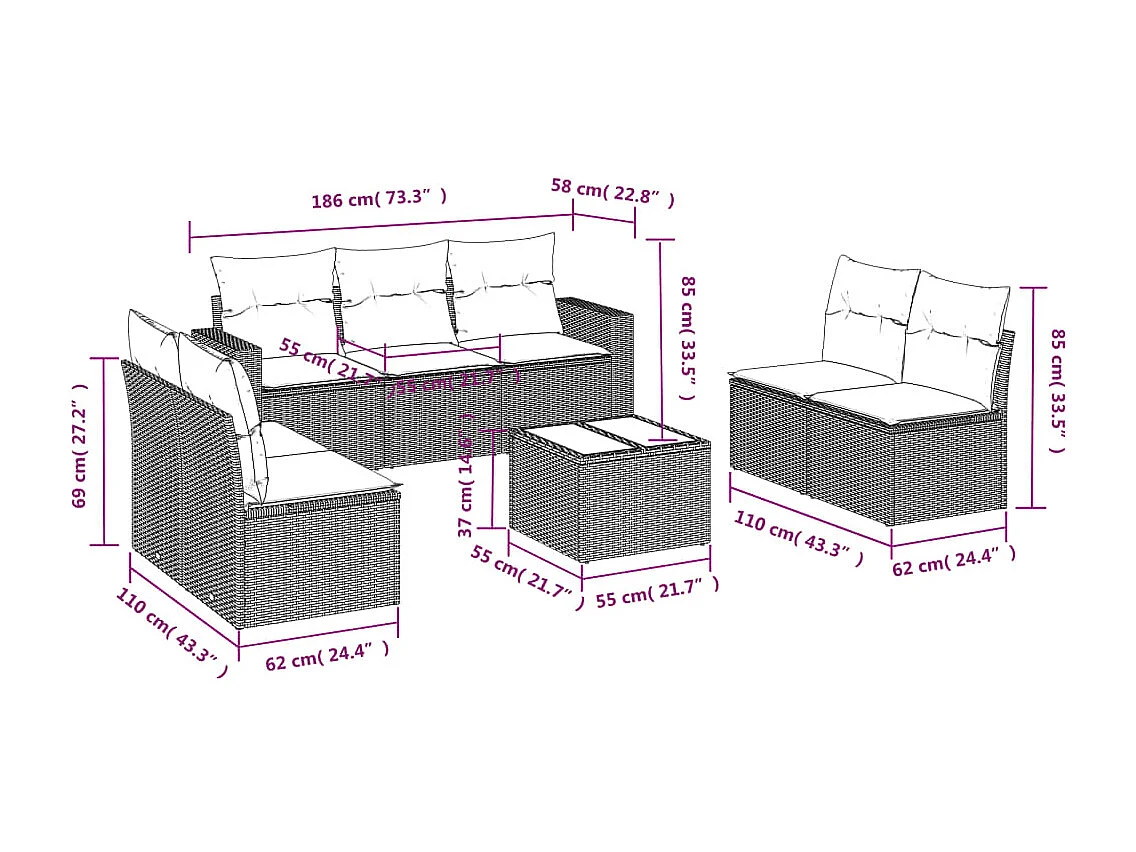 Salon de jardin avec coussins 8 pcs beige résine tressée