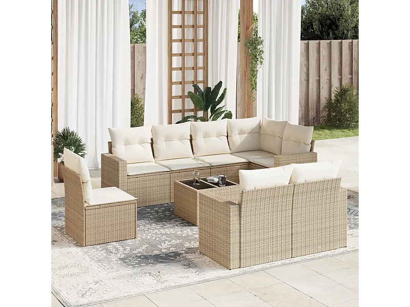 Gartenmöbel mit Kissen 9 Stück beige gewebtes Harz