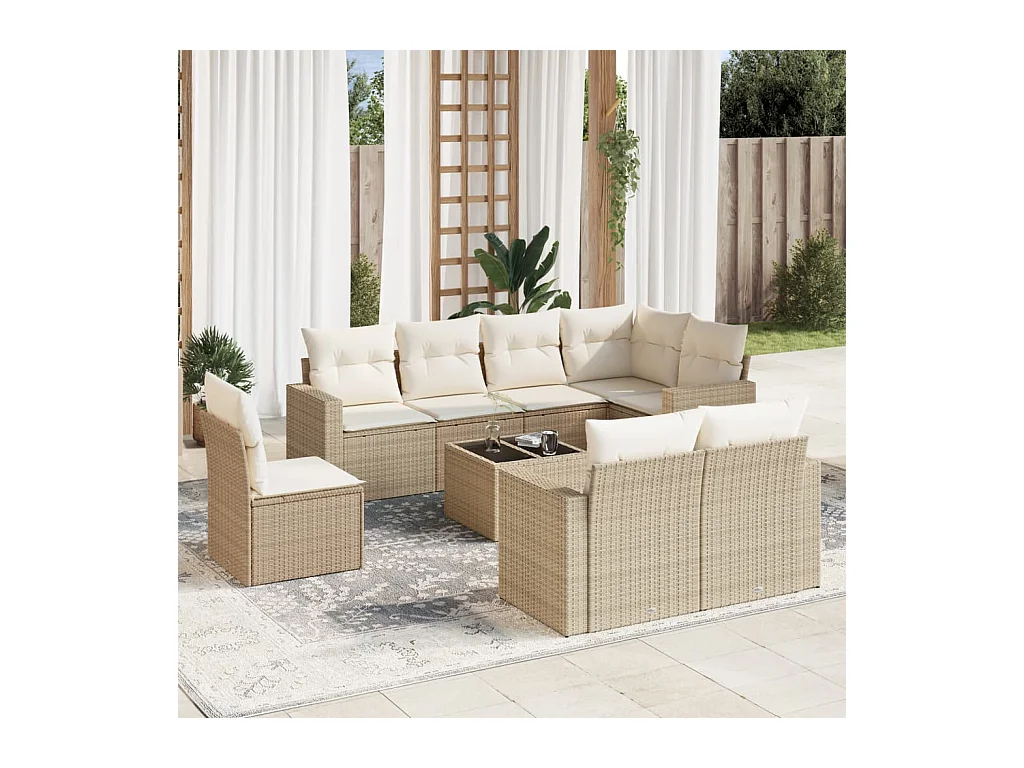 Gartenmöbel mit Kissen 9 Stück beige gewebtes Harz
