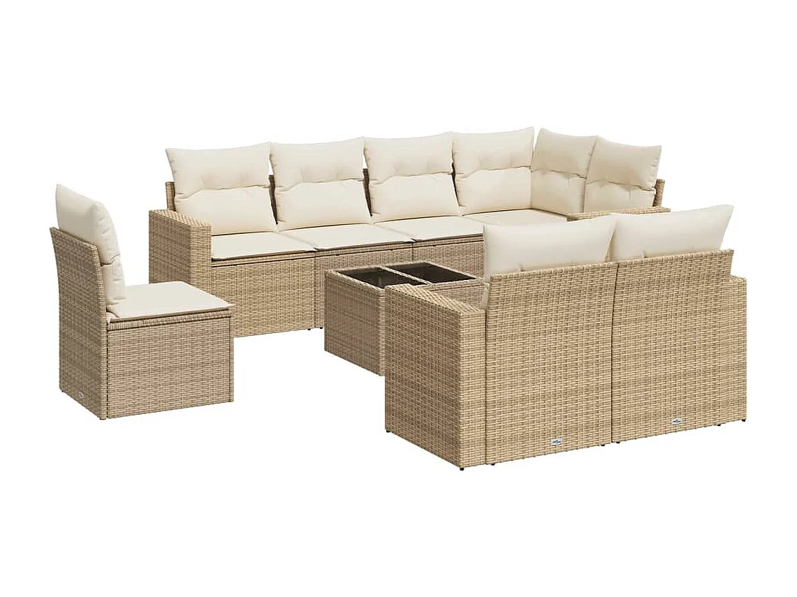 Salon de jardin avec coussins 9 pcs beige résine tressée