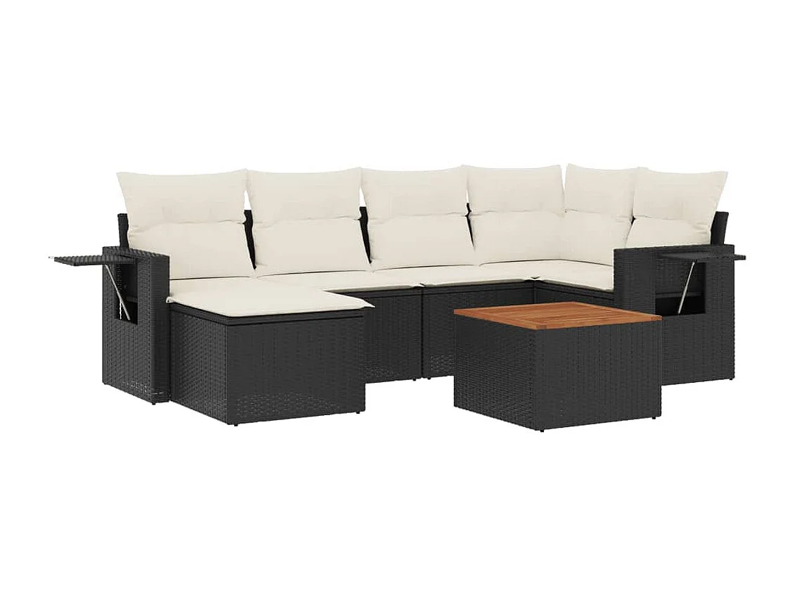 7-teilige Gartenmöbel mit schwarzen geflochtenen Harzkissen