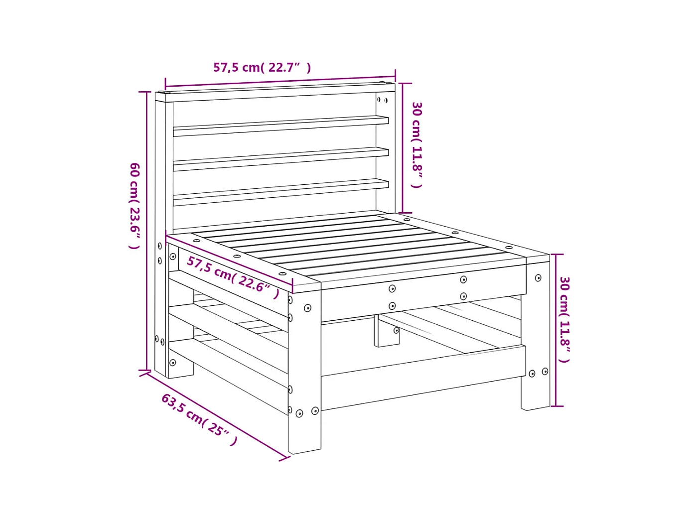 Canapé central de jardin noir bois de pin massif