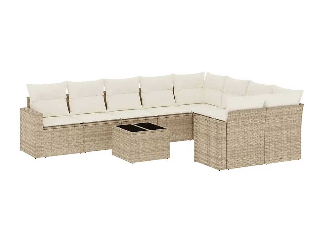 Muebles de jardín con cojines 10 piezas resina tejida beige