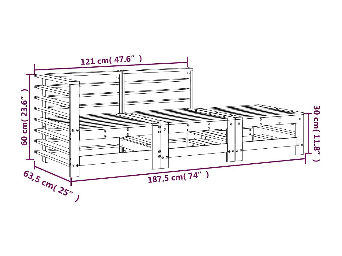 Salon de jardin 3 pcs bois massif de pin