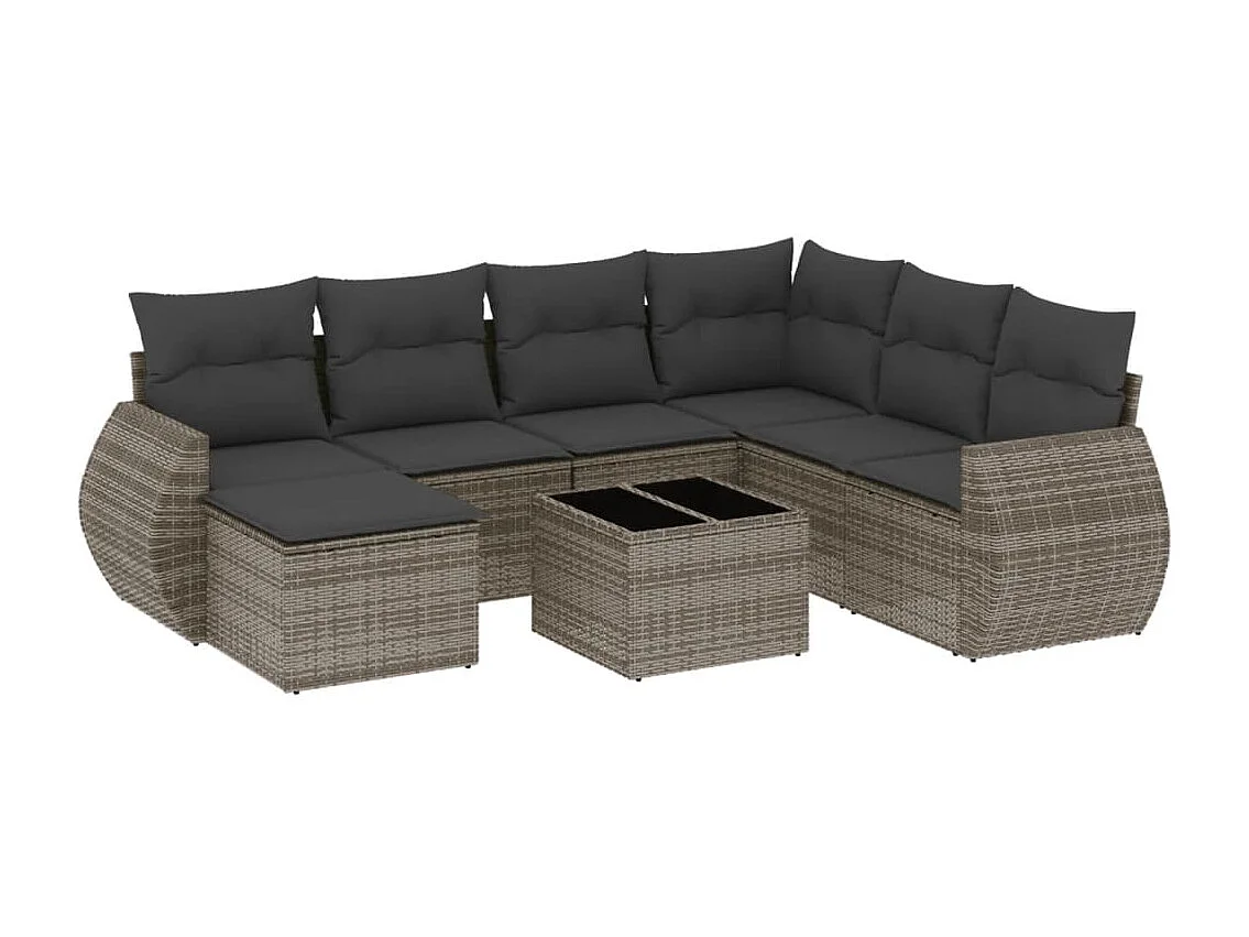 Salon de jardin 8 pcs avec coussins gris résine tressée