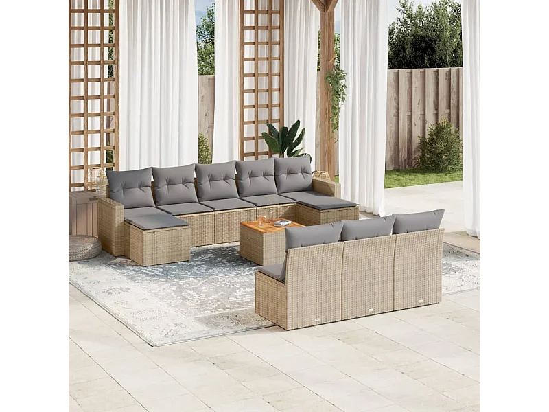 11 peças de móveis de jardim com almofadas de resina bege