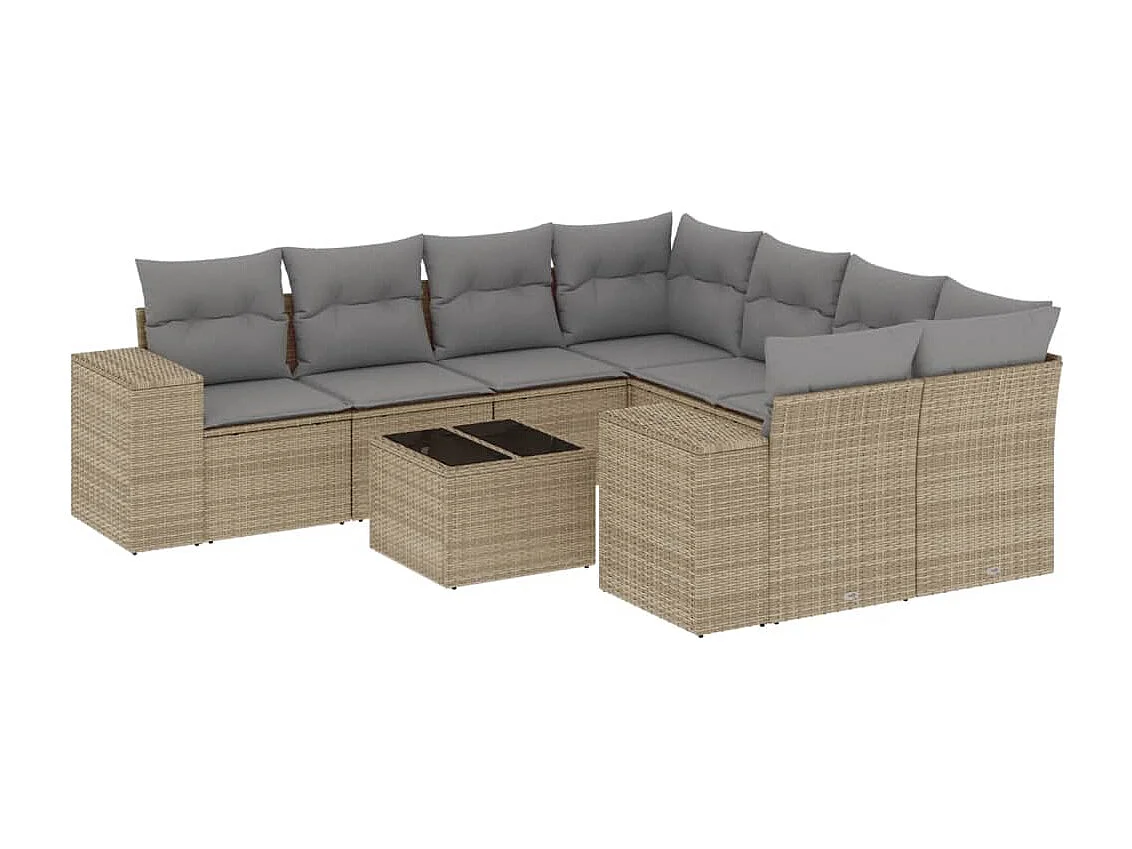 Gartenmöbel mit Kissen 9 Stück beige gewebtes Harz