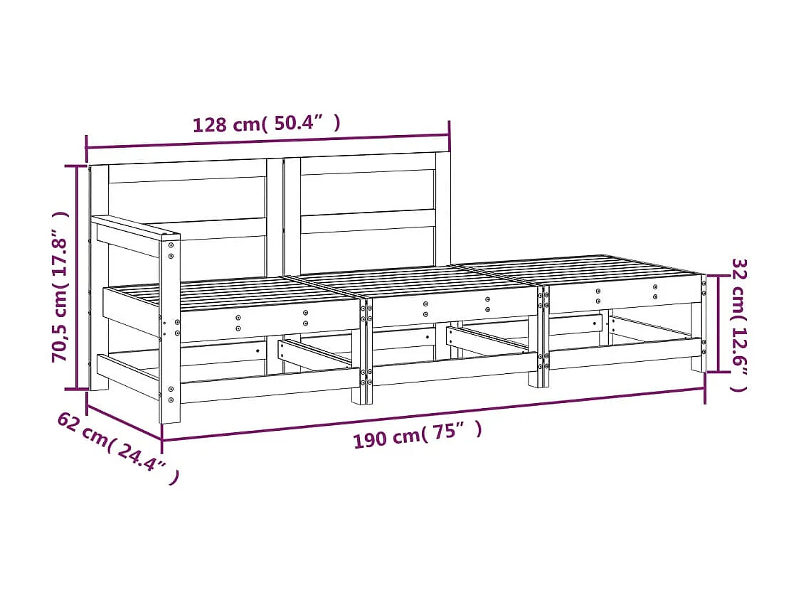 Muebles de jardín 3 piezas de madera maciza de Douglas.
