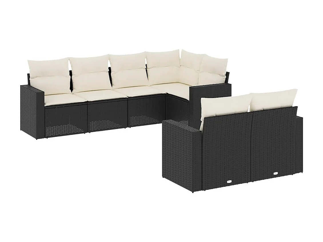 Mobili da giardino 7 pezzi con cuscini in resina intrecciata nera