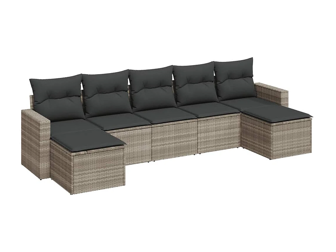 Salon de jardin avec coussins 7 pcs gris clair résine tressée