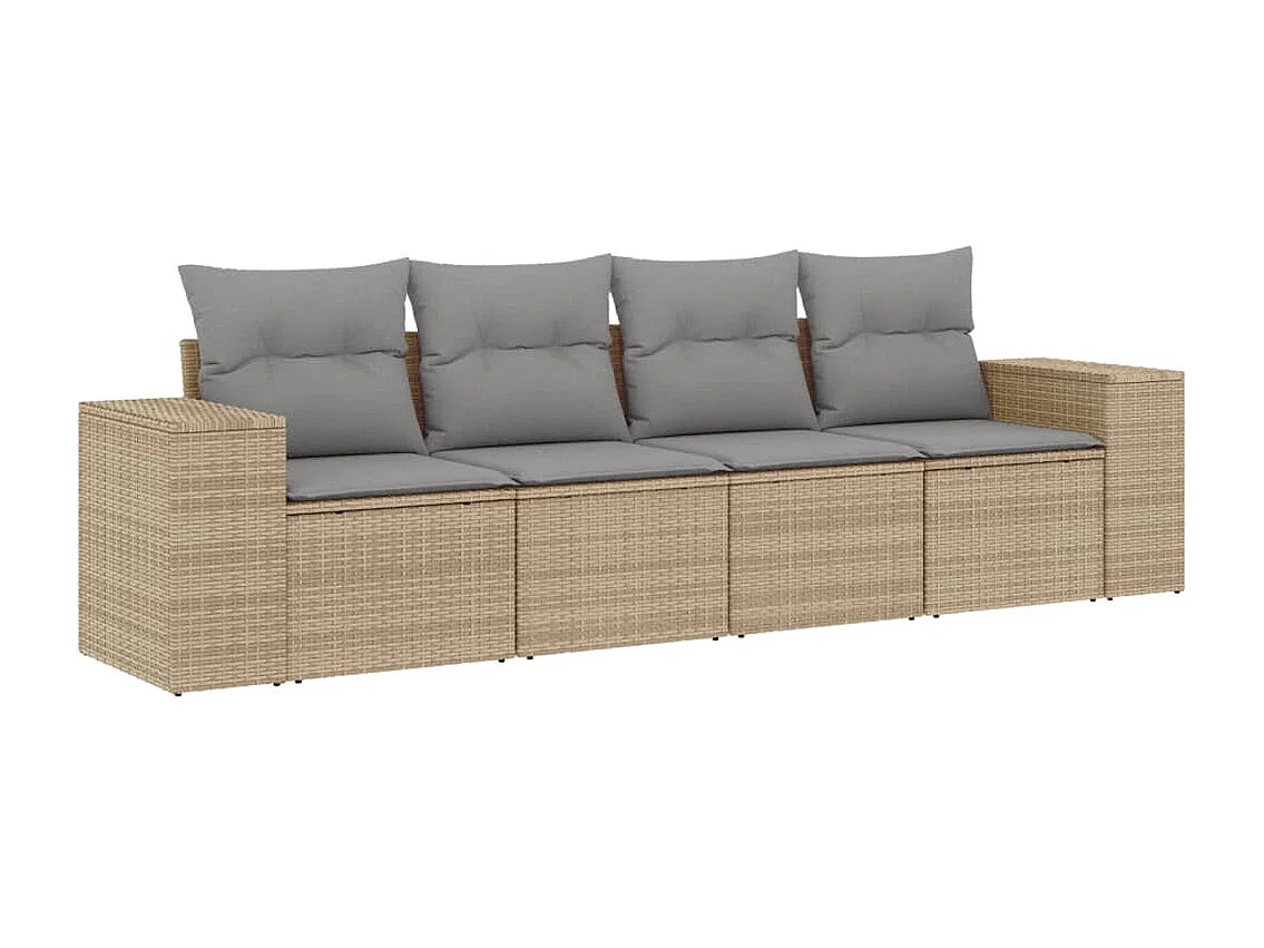 Salon de jardin avec coussins 4 pcs beige résine tressée