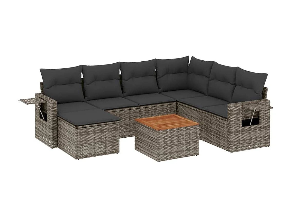Salon de jardin 8 pcs avec coussins gris résine tressée